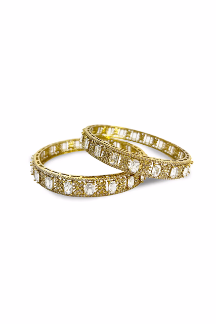 Inspired by the jewelry of the Mughal era, these bangles feature an ornate floral open-work design — rent in Bangalore