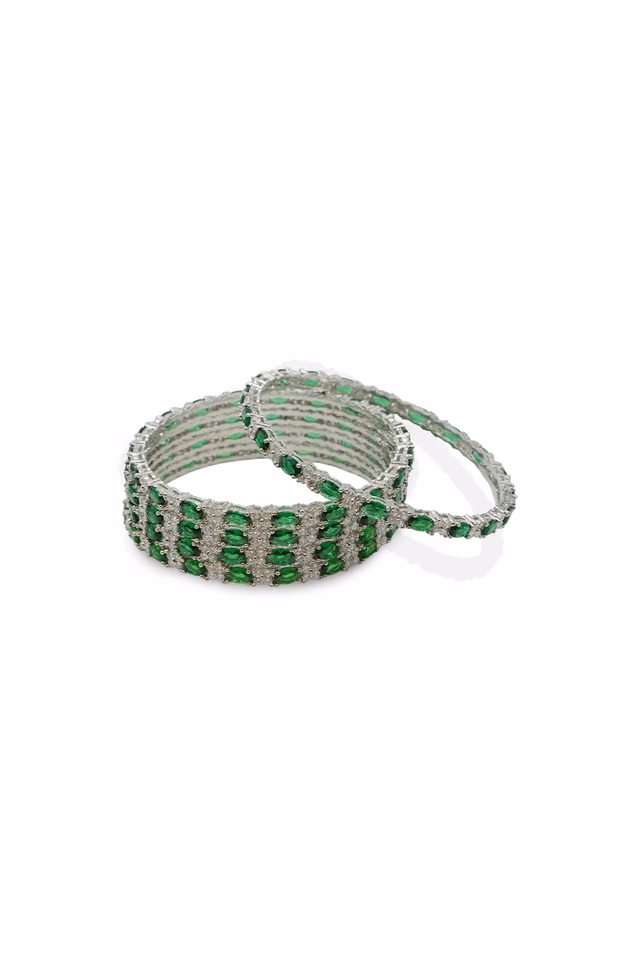 Oval Emerald Green & White Stone Cluster Bangle — rent in Kochi