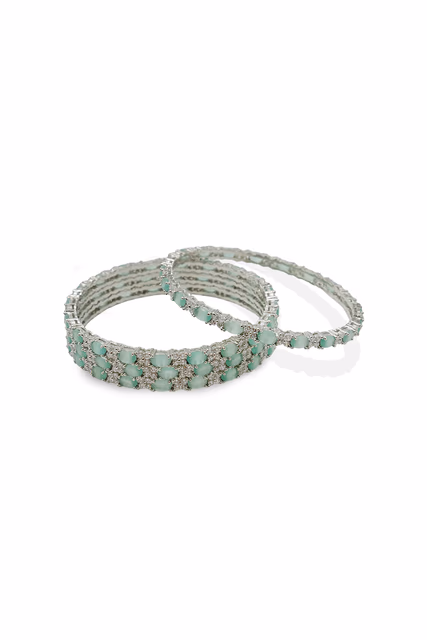 Oval Mint Green & White Stone Cluster Bangle — rent in Kochi