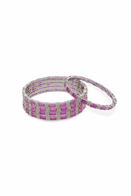 Oval Ruby Red & White Stone Cluster Bangle — rent in Kochi