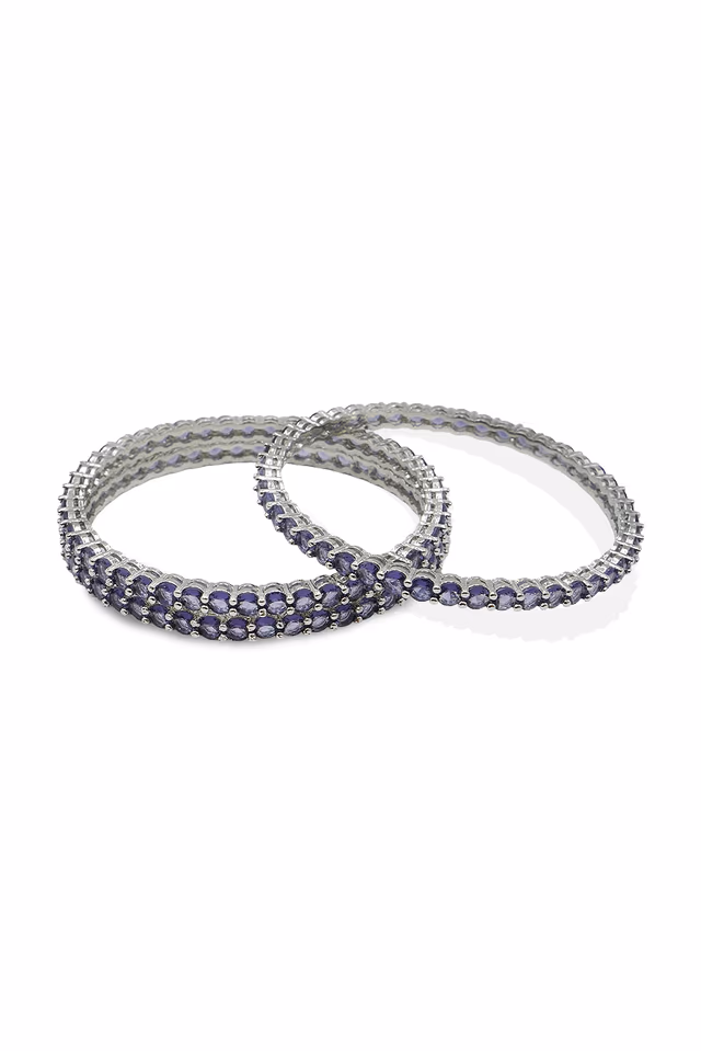 Silver Base Slim Amethyst Stone Bangle — rent in Kochi