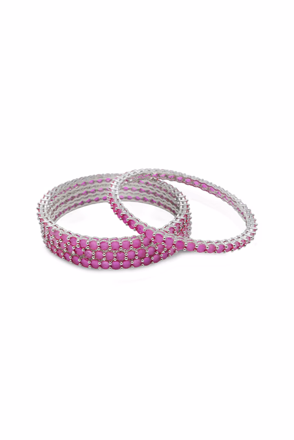Silver Base Slim Ruby Stone Bangle — rent in Edappally