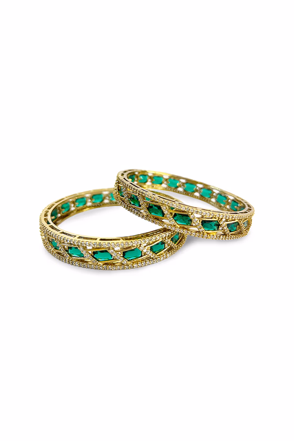 Sophisticated Wrist Bangles Exhibit Remarkable Artistry With Their Brilliant Green Stone Detailing — rent in Bangalore