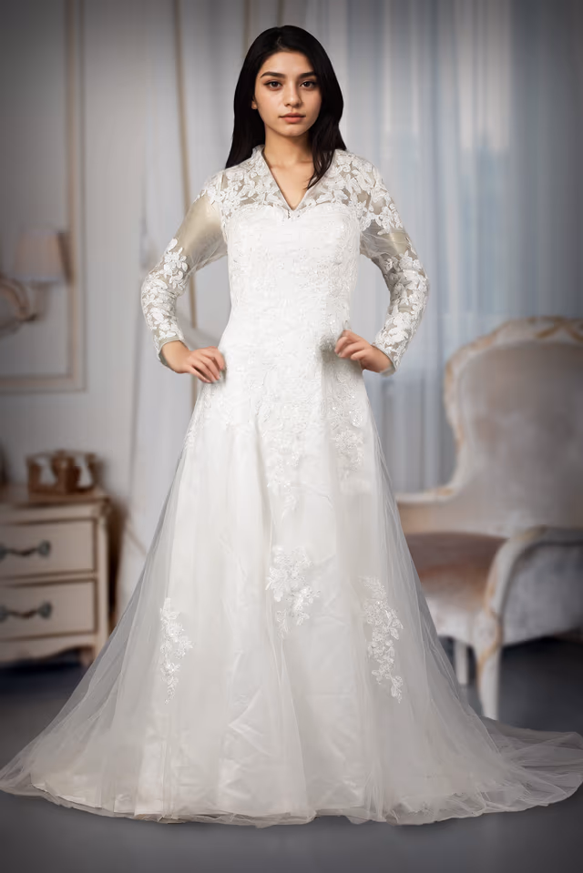 White Bridal Gown — back view, rent in Bangalore