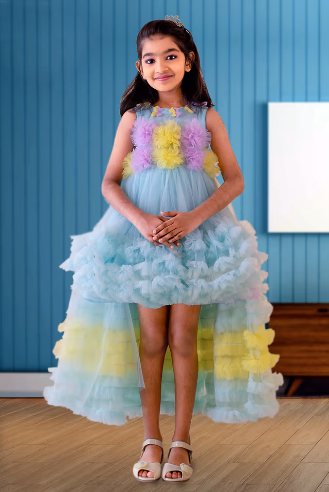 Kids Fuffy-Tulle Multi Color Frock — rent in Calicut