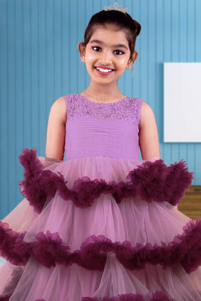 Kids Puffy-Puffy Ball Gown — back view, rent in Calicut