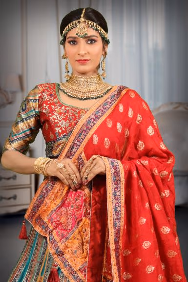 Banarasi brocade jarakan work lehenga — rent in Bangalore