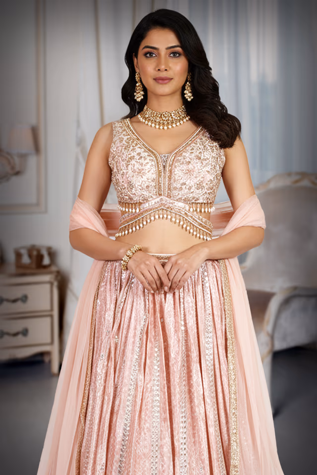 Blush Pink Sequin Embroidered Lehenga Choli — rent in Bangalore