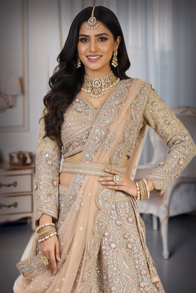 Carmel embrodary lehenga — rent in Bangalore