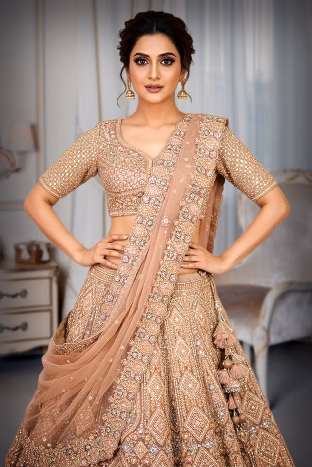 Dazzling Golden Wedding Lehenga — rent in Bangalore