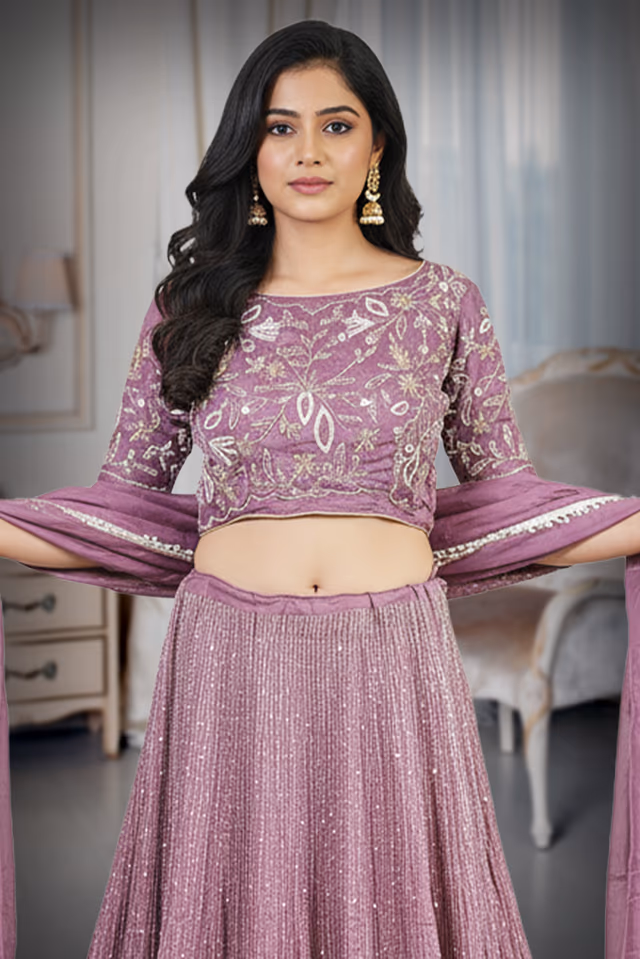 Dusty Mauve Embroidered Lehenga — rent in Bangalore