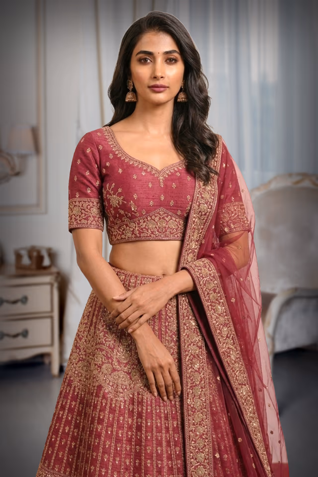 Elegant Floral Embroidered Lehenga with Perfectly Coordinated Designer Blouse Set — rent in Bangalore