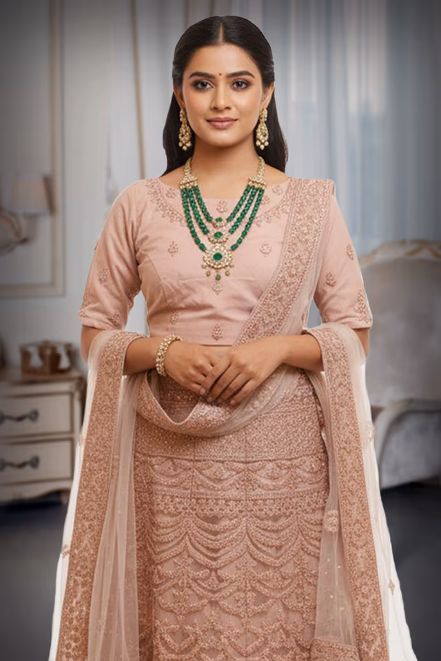 Floral Embroidery Patterns Lehenga with Stone and Sequins Work — rent in Kochi