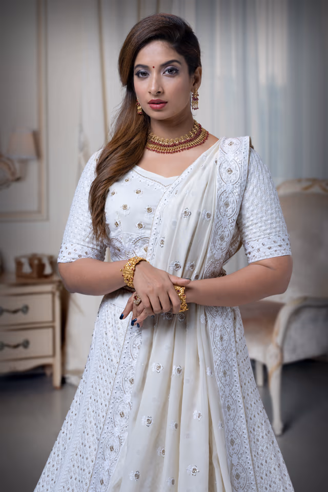 Ivory Chikankari Work Lehenga — rent in Calicut
