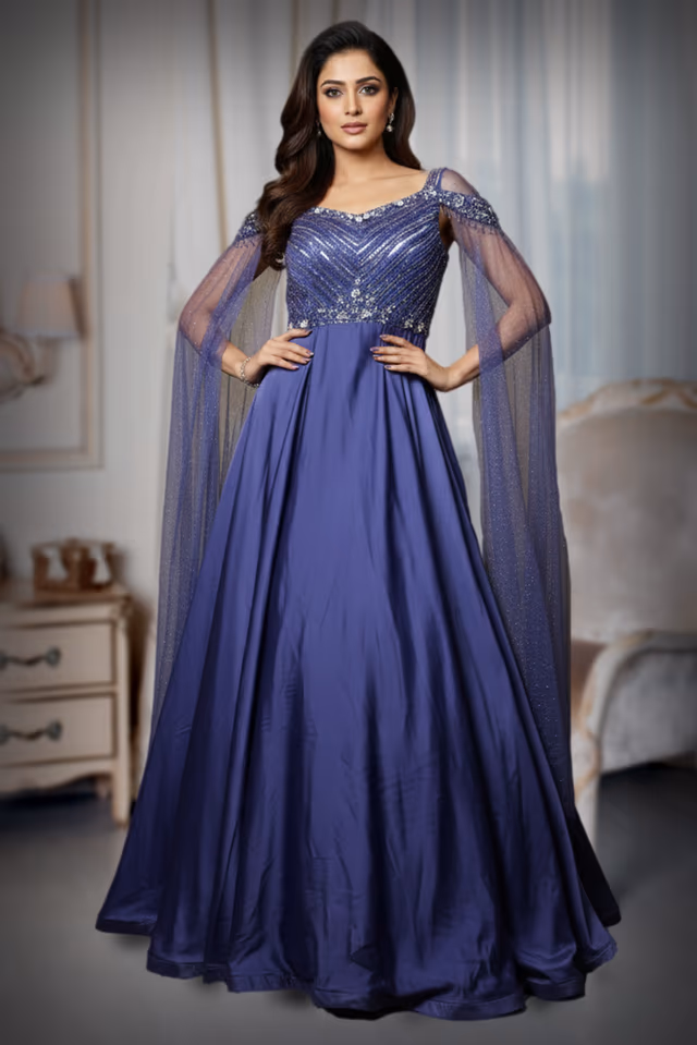 Lavender Gown with Sequin and Bead Embellishment — back view, rent in Kochi
