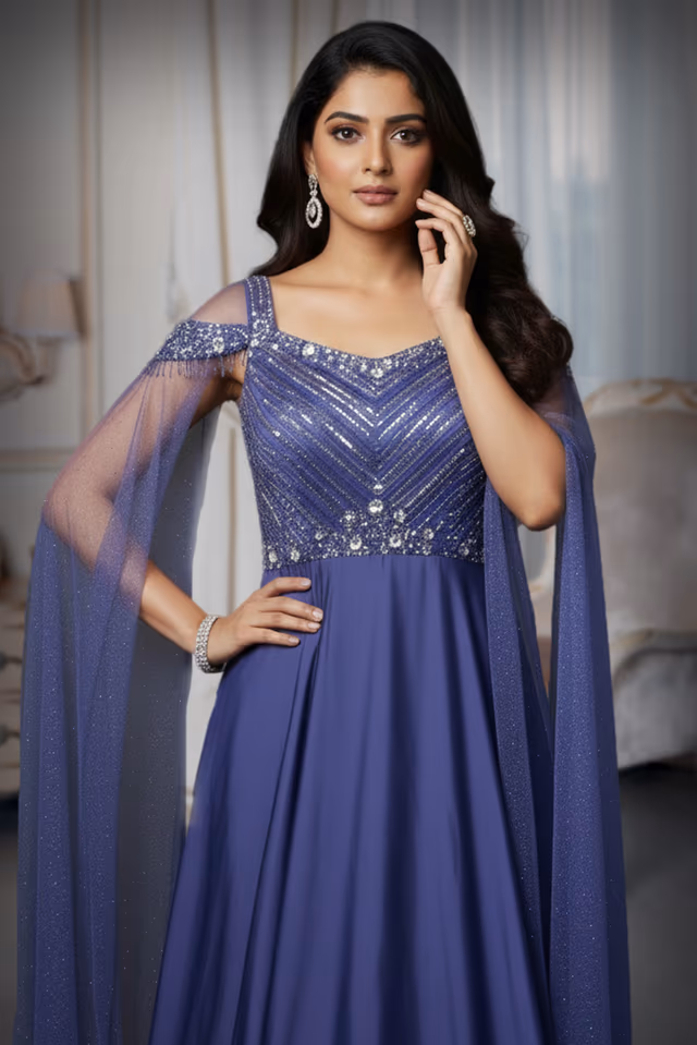 Lavender Gown with Sequin and Bead Embellishment — rent in Kochi