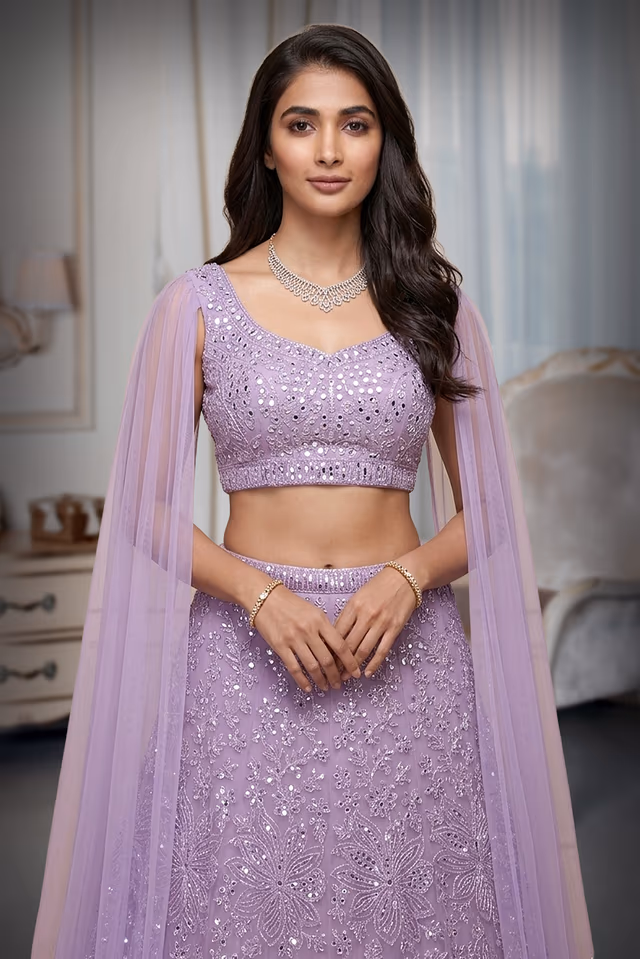 Light Pink Minimal Net Lehenga With Threadwork Details And Same Colour Dupatta — rent in Bangalore