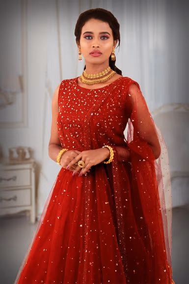 Maroon Hand embellished lehenga — rent in Coimbatore