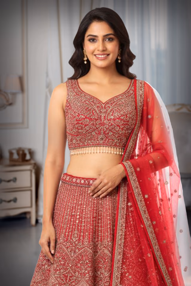 Mulberry Pink Heavy Embellished Bridal Lehenga With Golden Stone Details On Skirt , Crop Top And Dupatta — rent in Calicut
