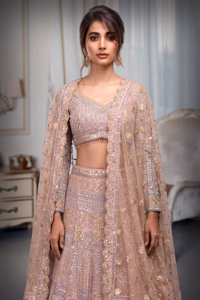 Multicolor Net Lehenga With Exquisite Threadwork And Panel Detailing Throughout The Lehenga — rent in Coimbatore