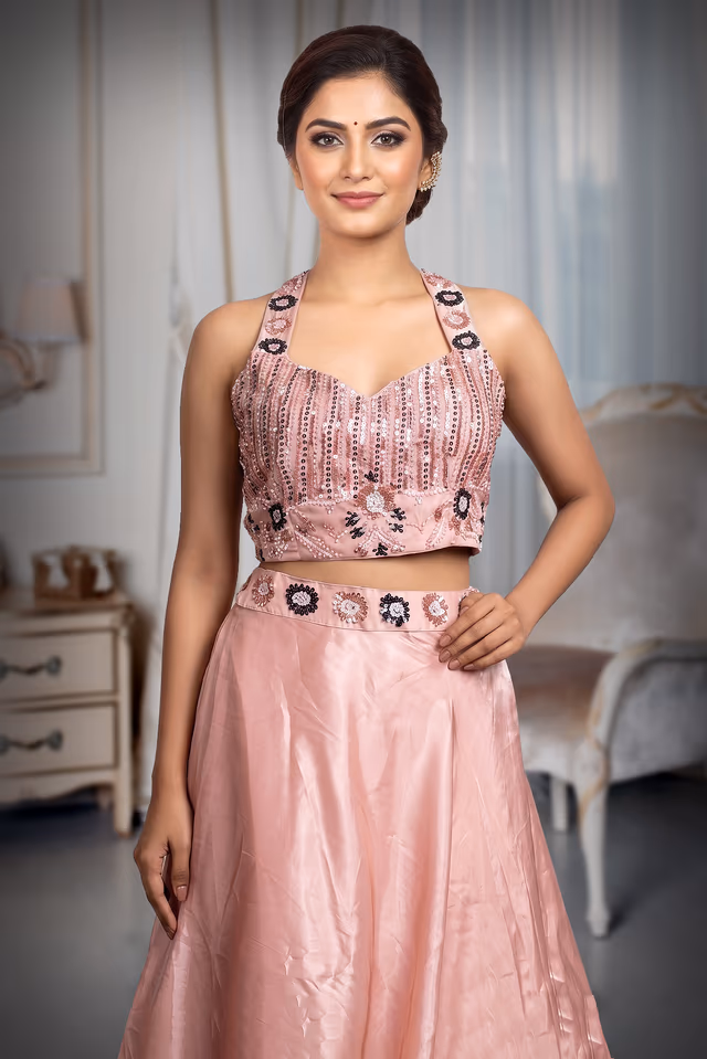 Pastel Mauve Tissue Silk Lehenga With Heavy Stone Worked Blouse — rent in Coimbatore