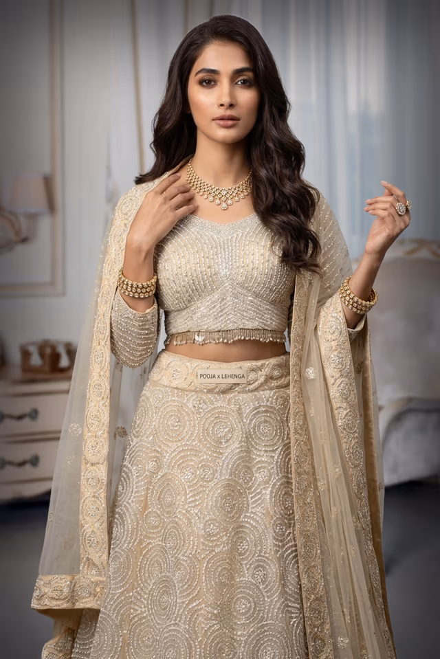 Pearl White Heavy Bridal Lehenga With Stone Work And Pearl Detaii Embellishment — rent in Calicut
