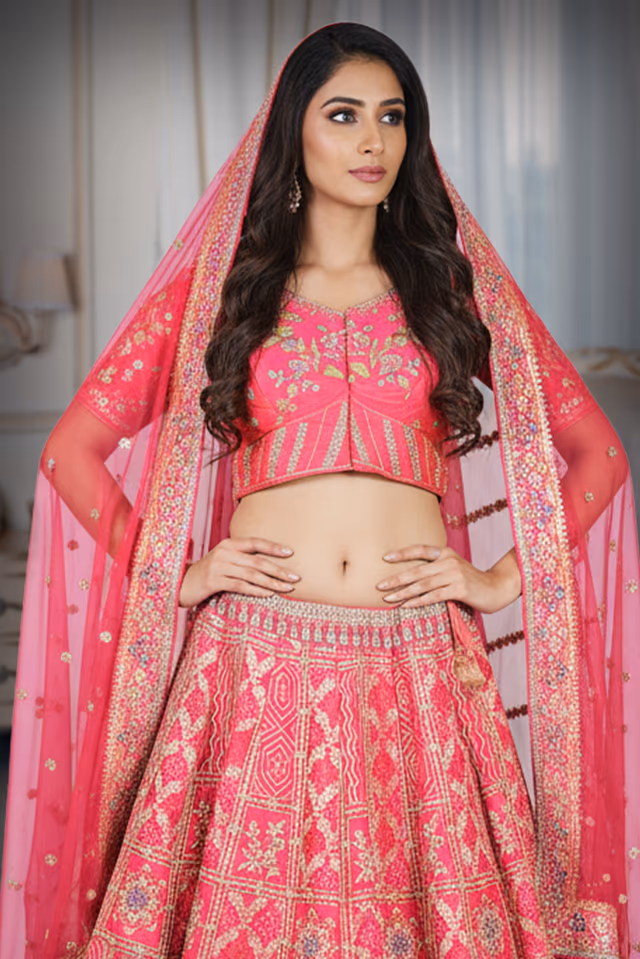 Pink Gotta Patti Embroidred Lehenga — rent in Bangalore