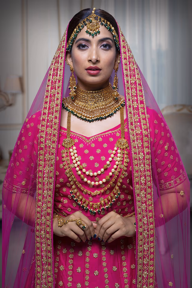 Rani pink motti silk lehenga — rent in Calicut