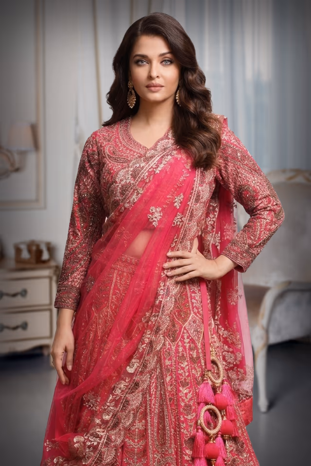 Rani Pink Heavy Worked Lehenga With Rich Embellishment Work In Skirt And Top Along With Heavy Net Dupatta — rent in Kochi
