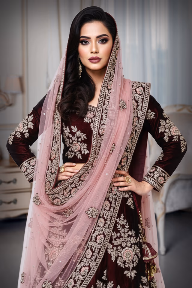 Short gown with a velevet finish zari work — rent in Bangalore