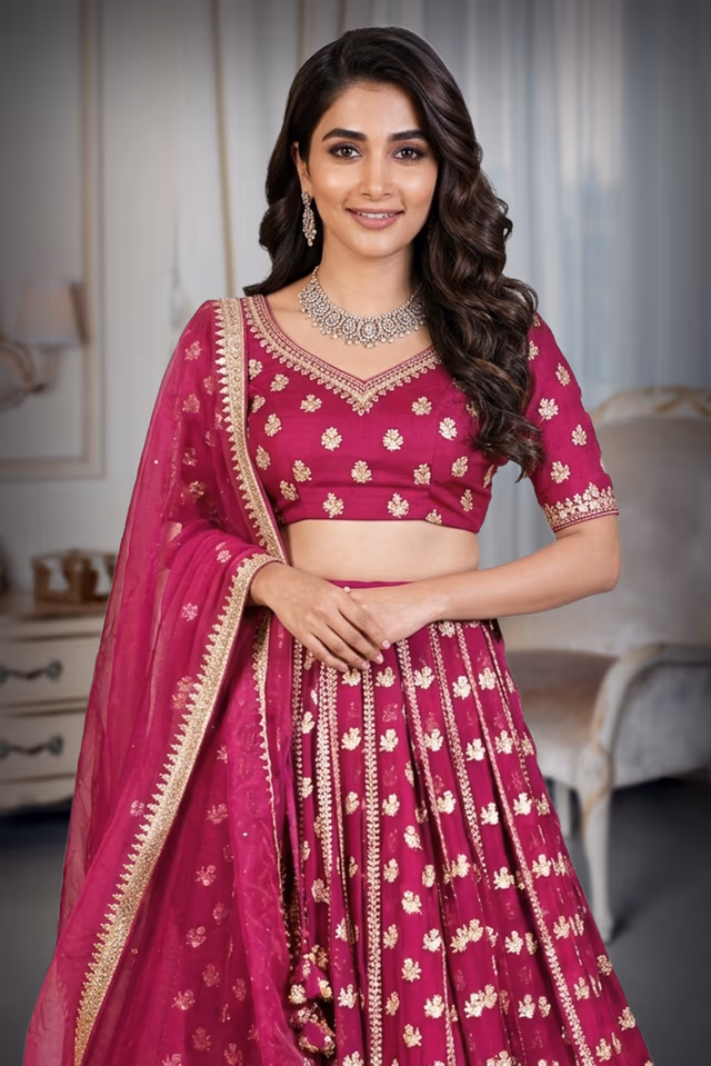 Wine Colour Lehenga With Heavy Stone Work And Threadwork With Same Colour Dupatta — rent in Calicut