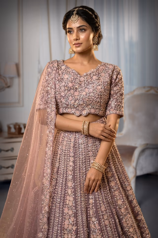 Wisteria Bridal Lehenga with Contrasting Sequins, Kali Pattern and Cutwork Dupatta — rent in Bangalore