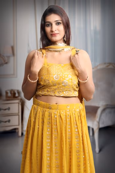 Yellow Colour Sleeveless Lehenga With Detailed Sequin Work Jarkan Work And Embroidery Yellow Color… — rent in Bangalore