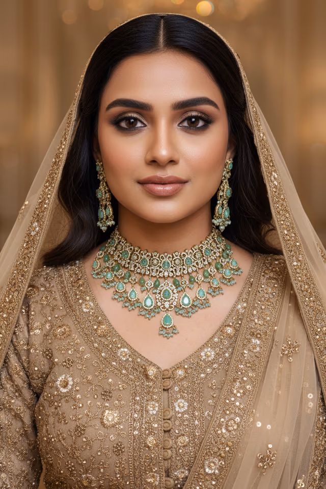 Aqua Radiance Kundan Bridal Necklace Set — rent in Kochi