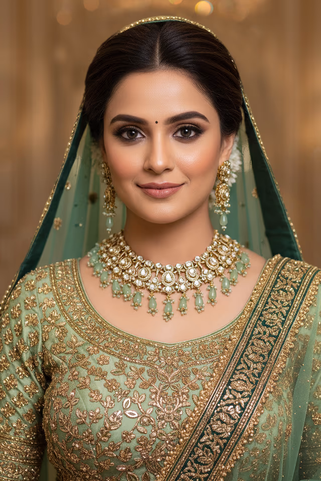 Luxurious Piece Featuring Heart Shaped Green Stones And Bold Clear Cut Crystals Hanging From A Braided… — rent in Calicut