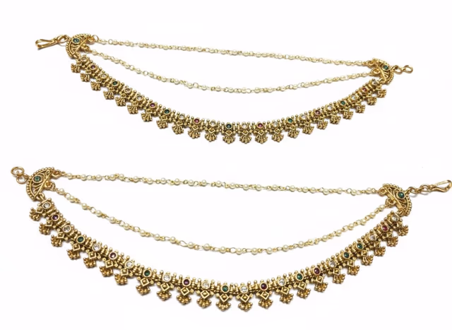 Traditional Multi-Stone Ear Matti (Earring Extension) — rent in Kochi