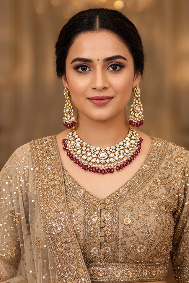 Royal Ruby Kundan Bridal Choker Set — rent in Kochi
