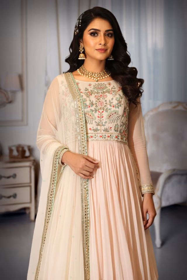 Designer Pastel Dual-Tone Anarkali with Dupatta — rent in Kochi