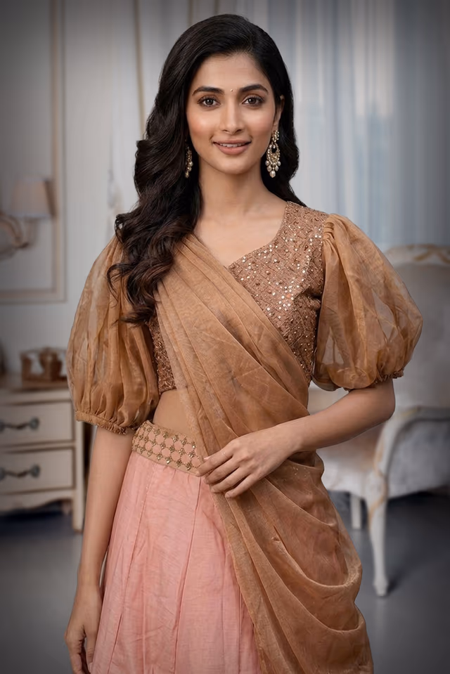 Baby Pink Georgette Lehenga With Threadwork Along With Same Colour Blouse And Glittery… — back view, rent in Coimbatore