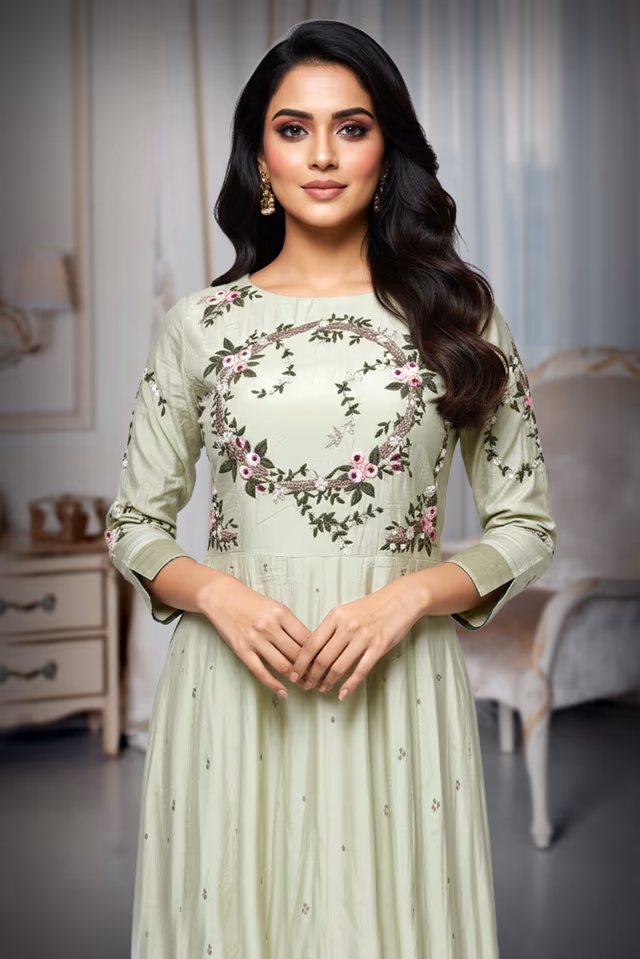 Blooming floral Anarkali in Mint green — rent in Bangalore