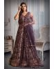 Dark Purple Color Heavy Contrast Threadwork Georgette Gown — back view, rent in Coimbatore
