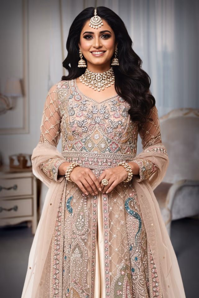 Embroidered peacock motif sharara — rent in Bangalore