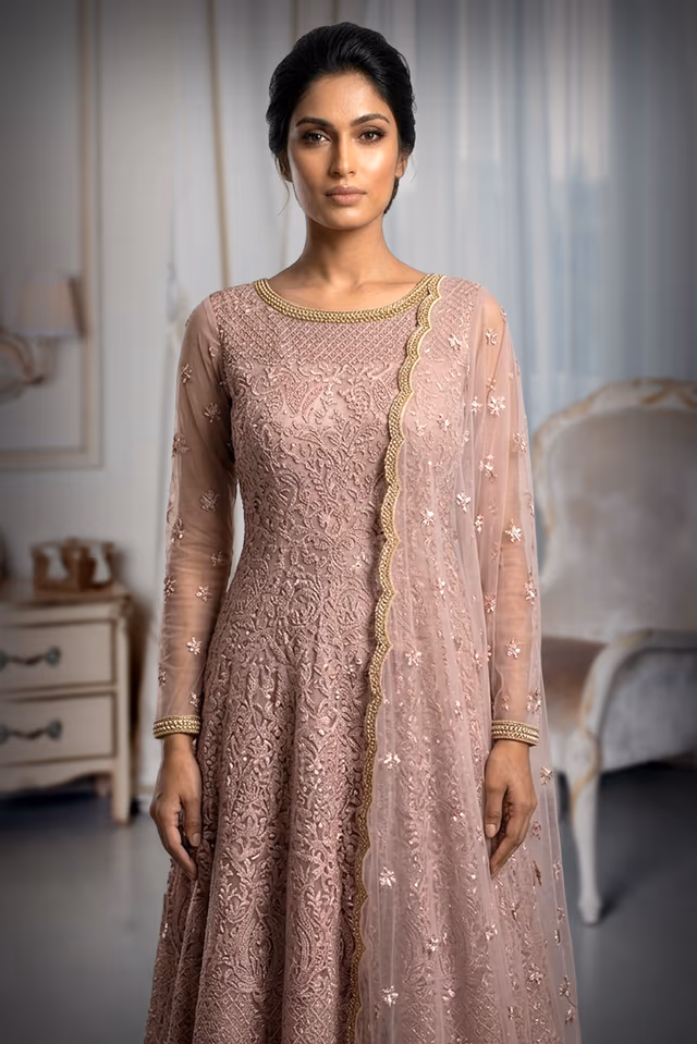 Ivory Long Full sleeve Gown — rent in Coimbatore