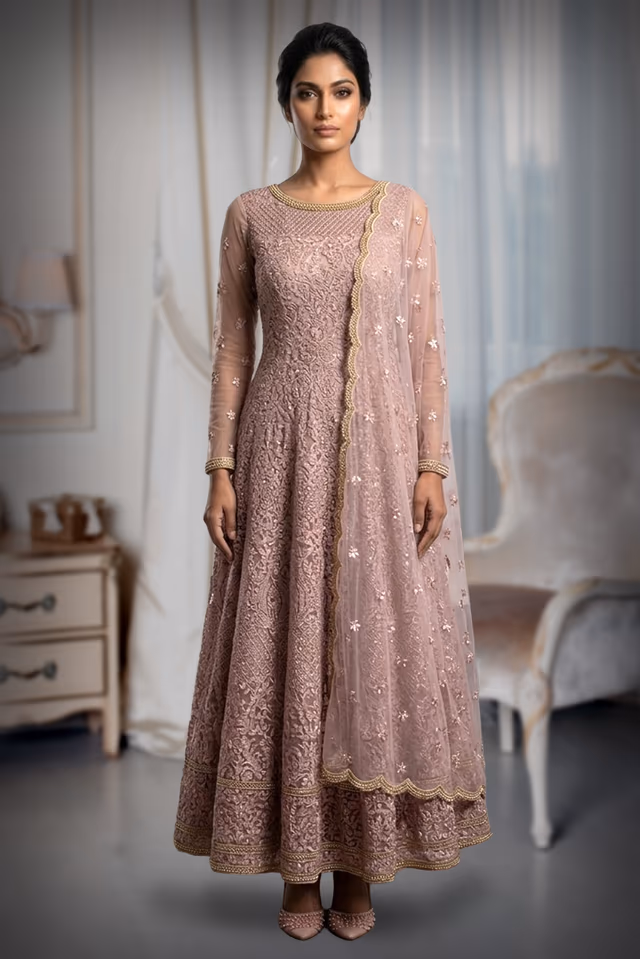 Ivory Long Full sleeve Gown — back view, rent in Coimbatore