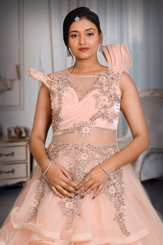 Light pink glitter fabric  Born drapping gown — view 1 of 5
