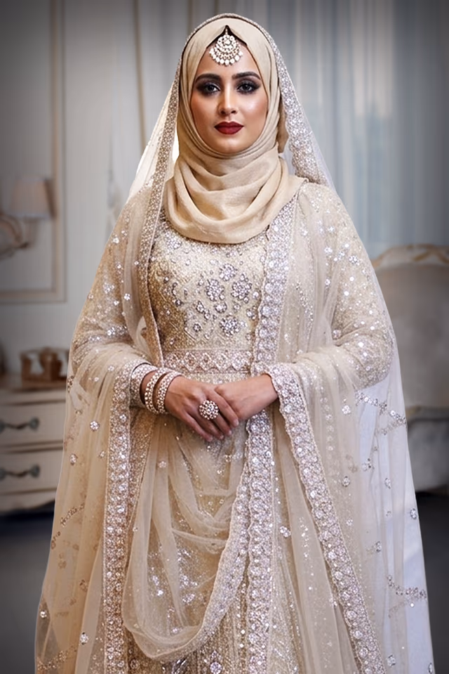 Monochromatic Zari & Sequin Bridal Gown — rent in Kochi