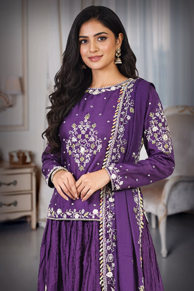 Purple Chanderi Ghagra — rent in Bangalore