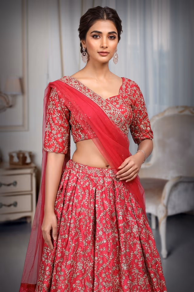 Rani Pink Barfi Silk Sequince Worked Lehenga With Same Colour Blouse And Dupatta — rent in Coimbatore