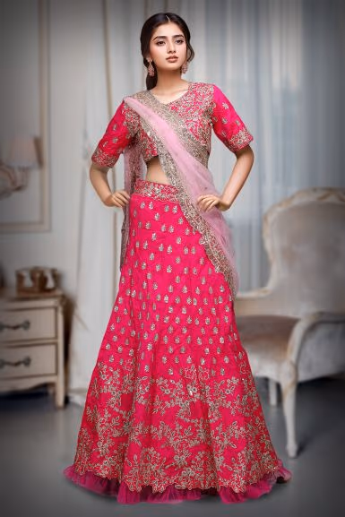 Heavy Sequence Worked Lehenga With Same Color Detailed Blouse And Light Pink Dupatta — rent in Coimbatore