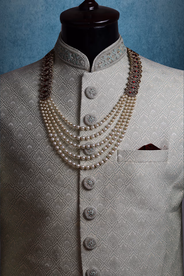 Ivory and Red Layered Mothi Chain — rent in Bangalore